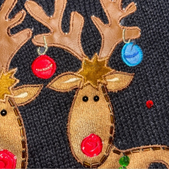 VTG TIARA INTERNATIONAL BlackCardigan  Reindeer Embroidery Full Zip Women’s SzXL - Picture 8 of 14